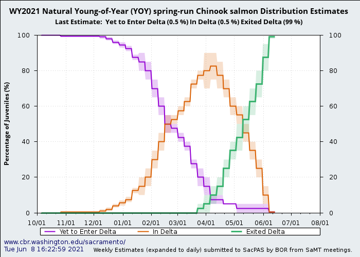 graph  natural young of year yoy spring-run Chinook salmon distribution estimates