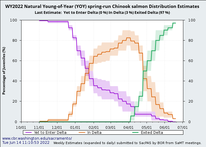 graph  natural young of year yoy spring-run Chinook salmon distribution estimates